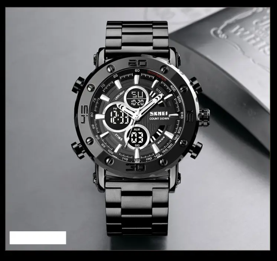 Мужские часы Skmei 1636 с браслетом Черный с черным Винница