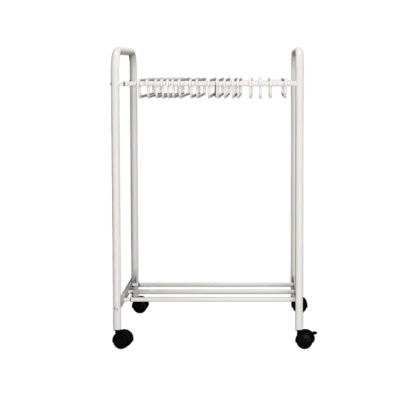 Вешалка для одежды штанов и юбок на 22 пары напольная,на колесах передвижная с полкой для обуви белая Каменец-Подольский