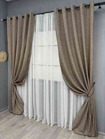 Комплект штор на люверсах VR-Textil Лен ELEMENTA № 1864ш Серо-коричневый 150х270см 2 шт (37-0277) Киев