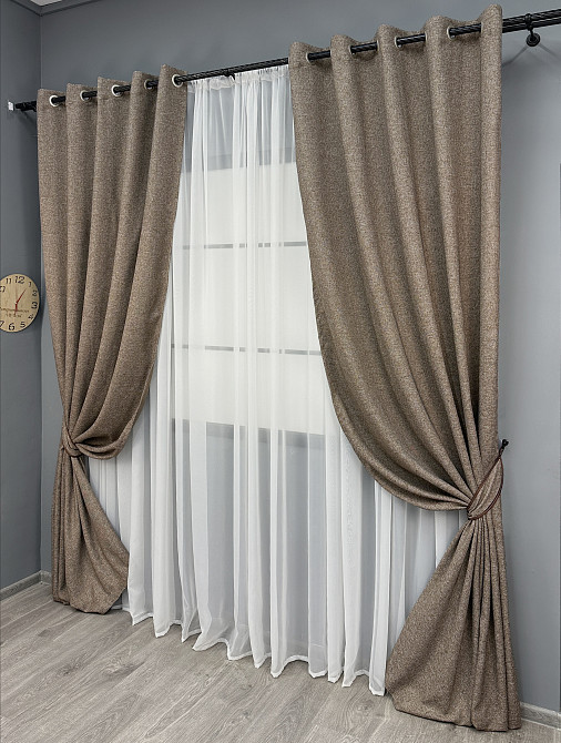 Комплект штор на люверсах VR-Textil Лен ELEMENTA № 1864ш Серо-коричневый 150х270см 2 шт (37-0277) Киев - изображение 3