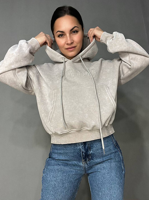 Худі жіноче Joy One 25513 варене тай-дай вишивка попереду оверсайз з капюшоном середня довжина  one  Одеса - фото 10