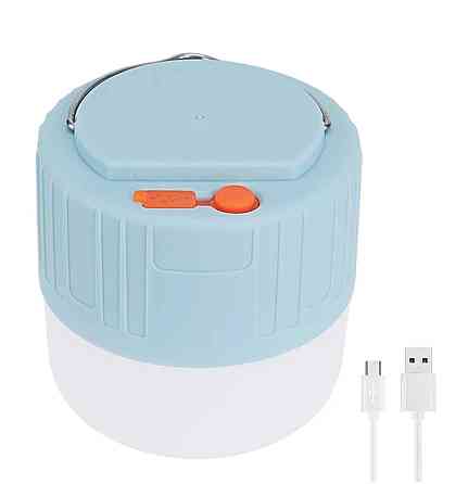 Фонарик аккумуляторный светодиодный с USB разъёмом для кемпинга 8 на 8 см голубой Киев