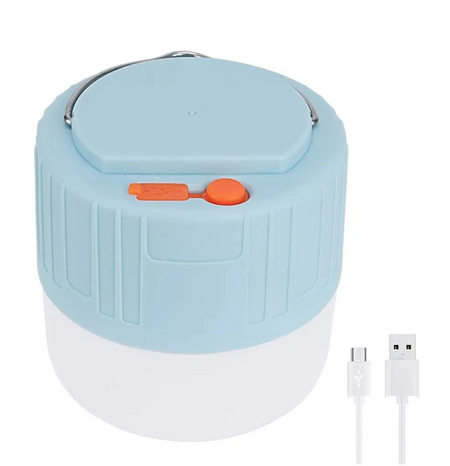 Фонарик аккумуляторный светодиодный с USB разъёмом для кемпинга 8 на 8 см голубой Киев - изображение 4