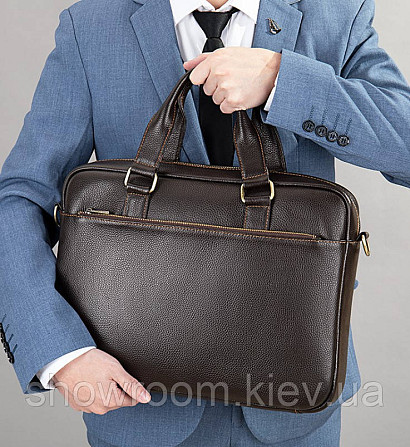Мужская деловая кожаная сумка Leather Collection (9919) коричневая Киев - изображение 4