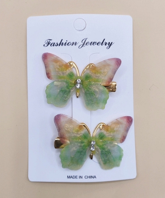 Комплект шпильок "Метелики" 2 шт. Зелений Сміла - фото 1