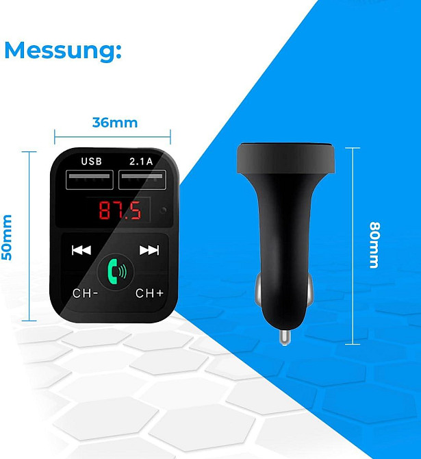 FM-трансмітер для авто NK FM2102 Bluetooth V5.0 Hands-Free мікрофон два USB QC 2.1A 12/24V Київ - фото 5