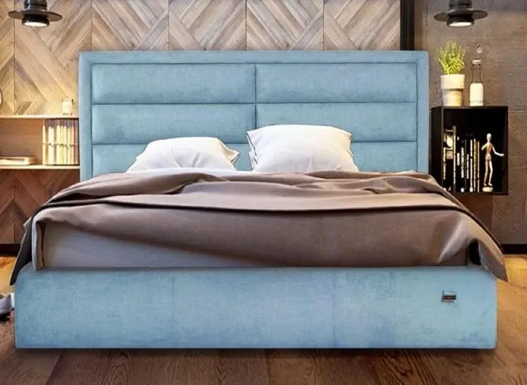 Ліжко Двоспальне Orlando VIP 180 х 190 см Jeans З додатковою металевою цільнозварною рамою Синій Київ - фото 1