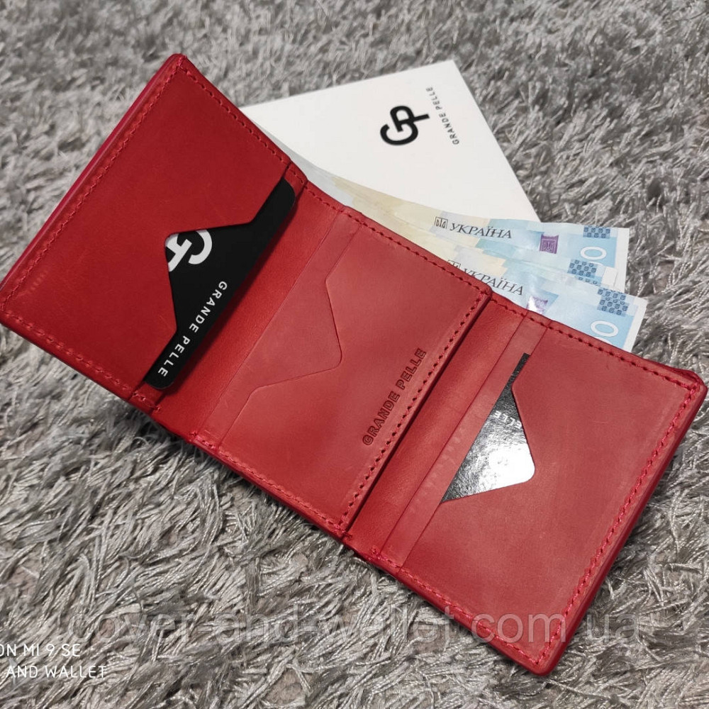 Женский красный кошелек из винтажной кожи маленького размера Grande Pelle Киев - изображение 4