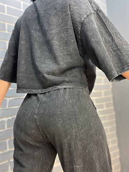 Костюм жіночий Coast Moda 4207 варений з короткою футболкою оверсайз та брюками рівними від стегна чорний, чорний, M Київ - фото 7