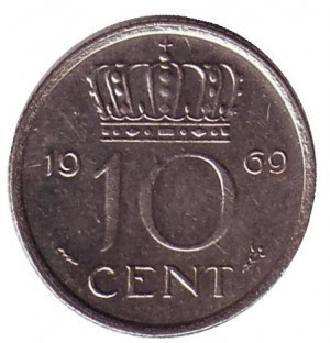 Монета 10 центов. 1969 год, Нидерланды. Полтава - изображение 1
