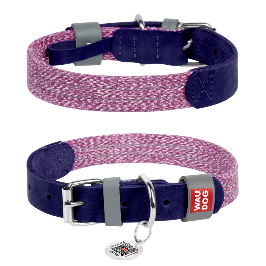 Нашийник для собак зі шкіри та відновленої бавовни WAUDOG Classic, M, Ш 20 мм, Дов 30-39 см фіо Коломыя - изображение 1