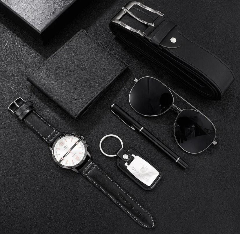 Подарочный набор для мужчин 6 в 1 (часы, очки, ручка, ремень, кошелек, брелок), черный, подарочная коробка Киев - изображение 3