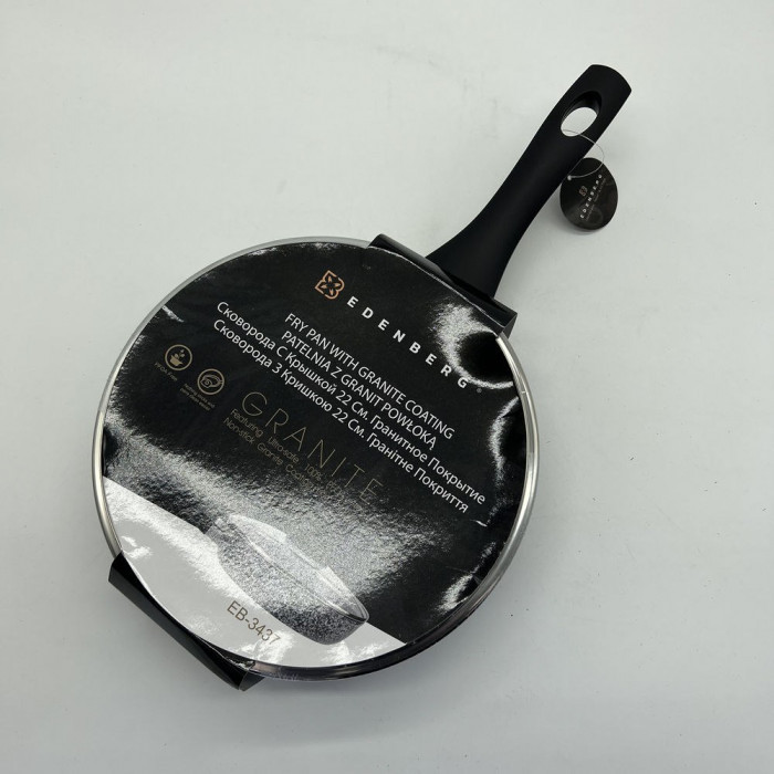 Сковорода с крышкой Гранитное покрытие 22 см, для всех видов плит, турбо-индукционное дно EB-3437 Одесса - изображение 3