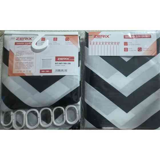 Штора для ванны из полиэстера Zerix SCT-007 180x180 с черно-белым узором (ZX4987) Харьков