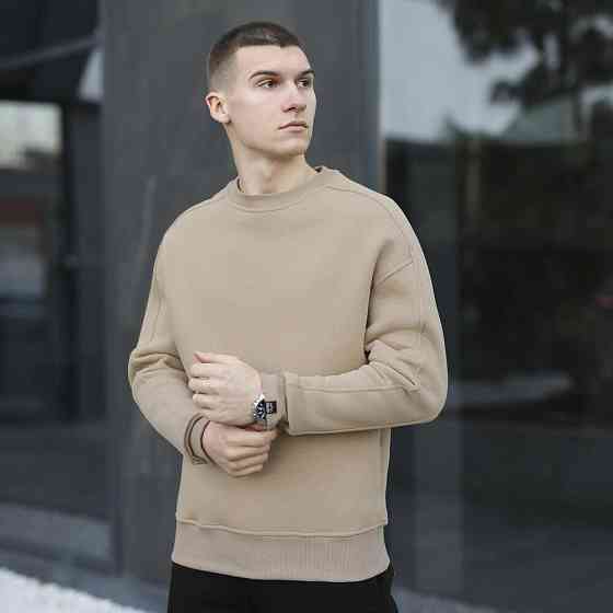 Бежевый свитшот теплый для мужчин. Оверсайз свитшот бежевый Pobedov Hubble Киев