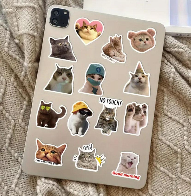 Наклейки стікери коти. Водонепроникні вінілові естетичні наклейки з котами для пляшки води, комп'юте Київ - фото 5