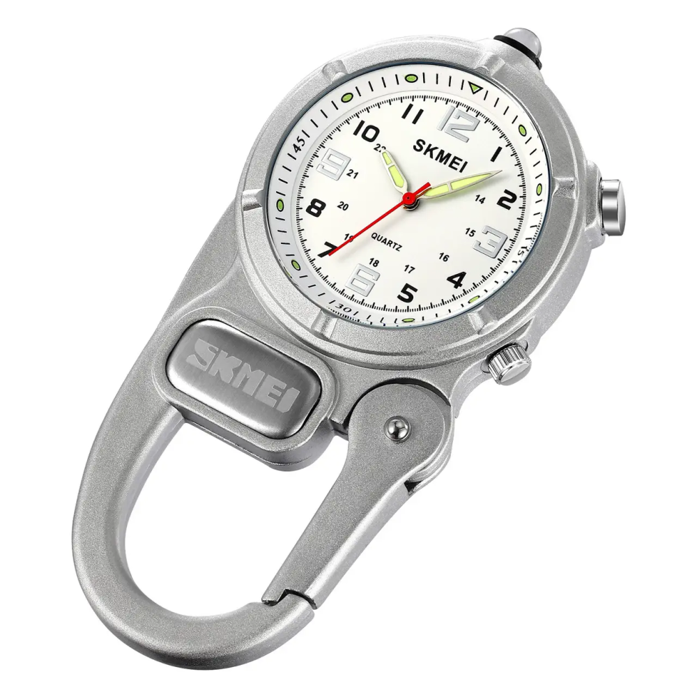 Годинник кварцовий Skmei 2232 з карабіном і LED-ліхтариком (Сріблястий) Київ - фото 3