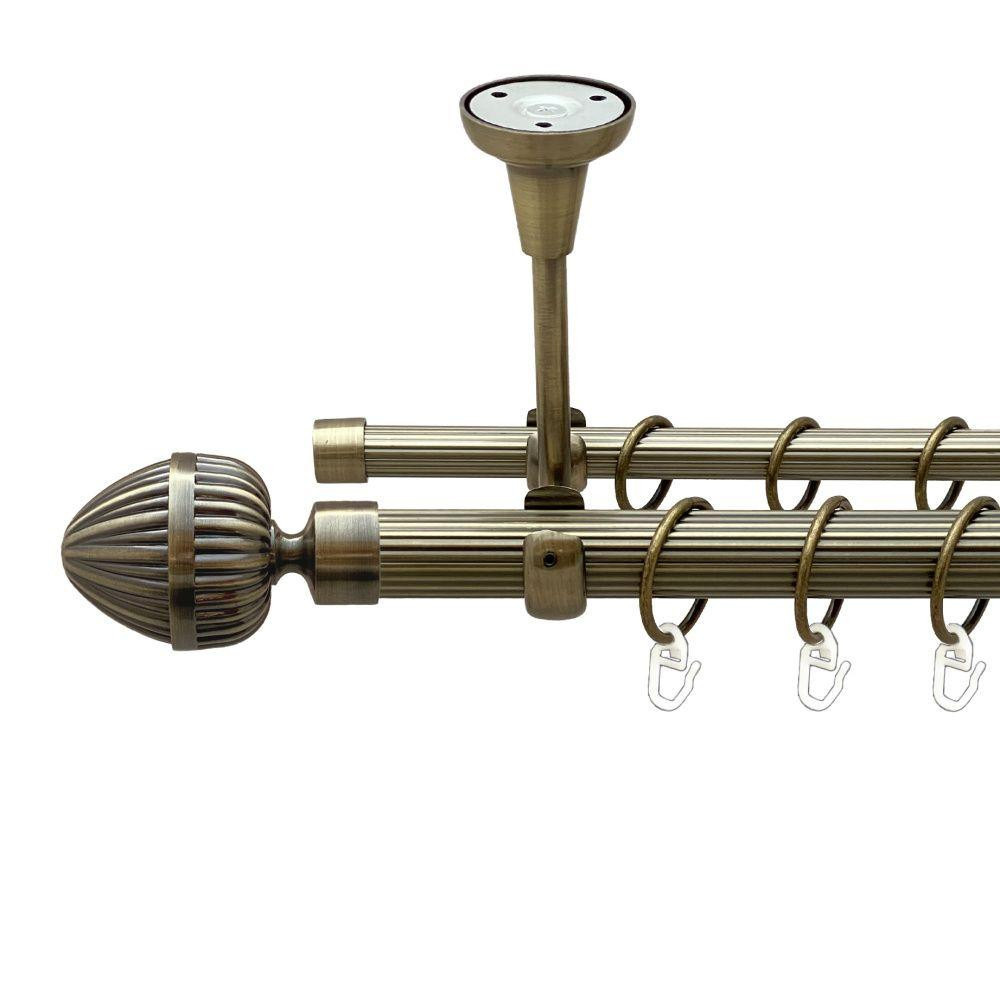 Карниз Orvit Одеон металевий дворядний відкритий до стелі рифлена труба кільце металеве Антик 25\16 мм 240 см Львов - изображение 1