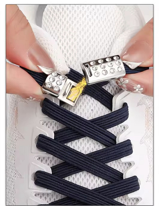 Шнурки еластичні без зав'язок з магнітною застібкою зі стразами Чорний Смела - изображение 1