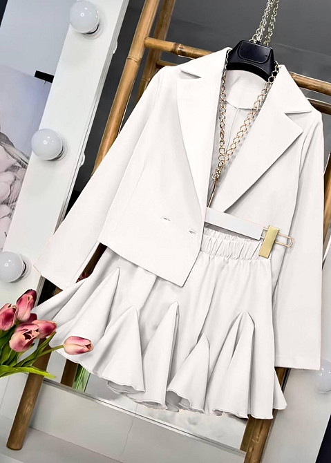 Женский базовый костюм двойка креп-костюмка Молочный, 46/48 Одесса - изображение 1