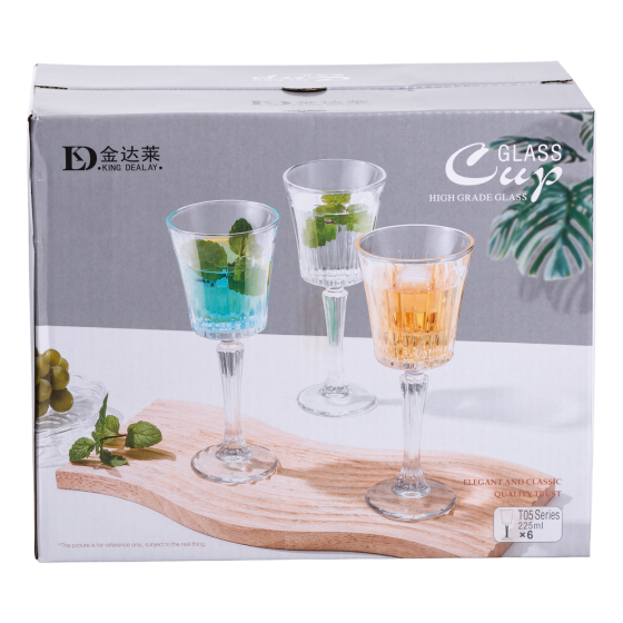 Набор бокалов для вина 6 шт 225 мл на высокой ножке HP-19-128 Киев