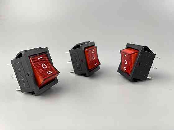 Перемикач клавішний червоний, з led-підсвіткою 12 V, 25 ммх31мм, 6 ніжок Мукачево