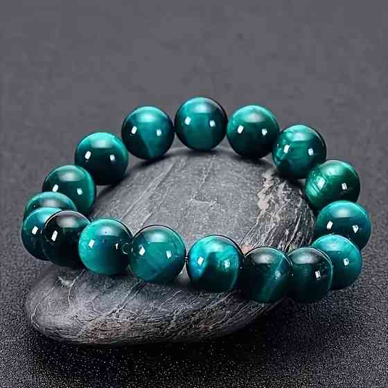 Браслет из темно-синего тигрового глаза 8 мм – натуральный камень удачи. Киев