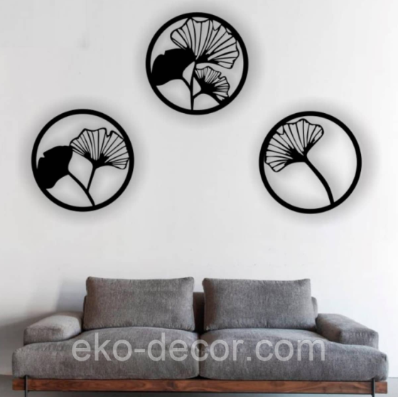 Декоративное настенное Панно «Цветочная композиция» Декор на стену 90*90 см (3 шт.), Черный Киев