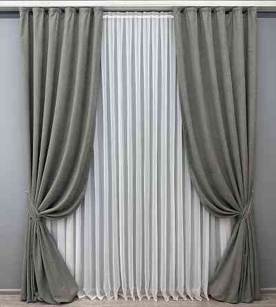Комплект готових штор VR-Textil Мікровелюр Petek YL № 1702ш Сірий 150х295 см 2 шт (33-0598) Київ