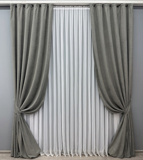 Комплект готових штор VR-Textil Мікровелюр Petek YL № 1702ш Сірий 150х295 см 2 шт (33-0598) Київ - фото 2