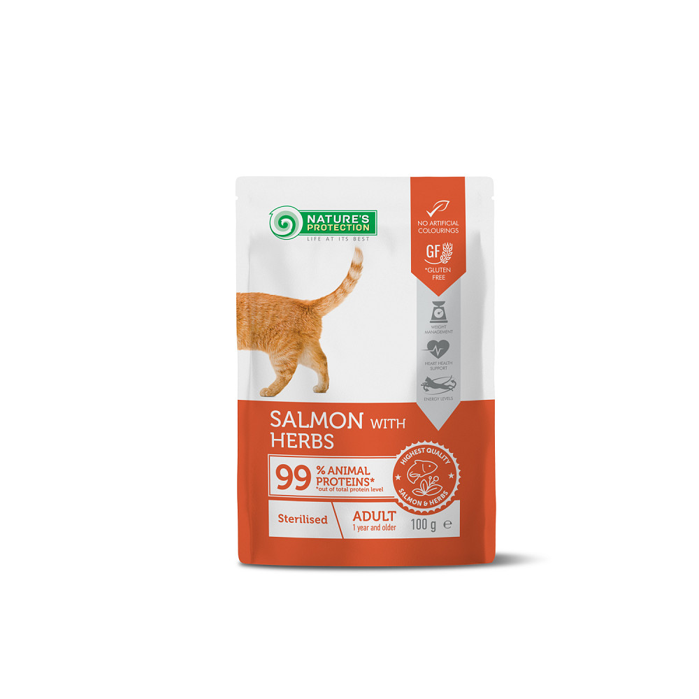 Nature’s Protection Adult cats Sterilised Salmon with Herbs Вологий корм для стерилізованих котів з лососем і травами, 100 г Київ - фото 1