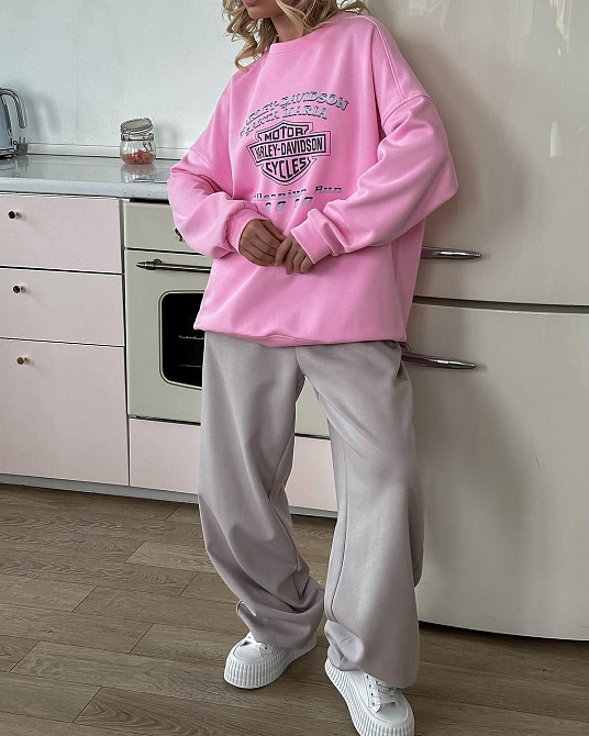 Жіночий теплий оверсайз світшот з накатом  трьохнитка на флісі Одеса - фото 2