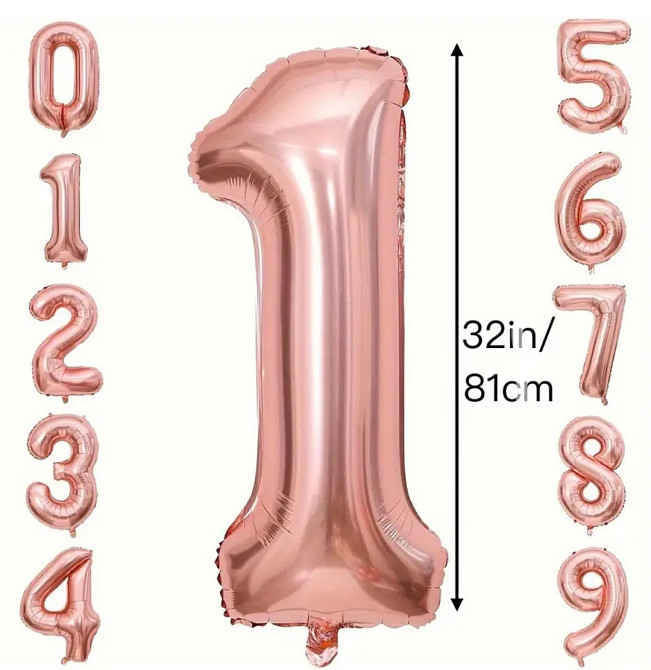 Цифра фольгована 1 рожеве золото 80см Київ - фото 1