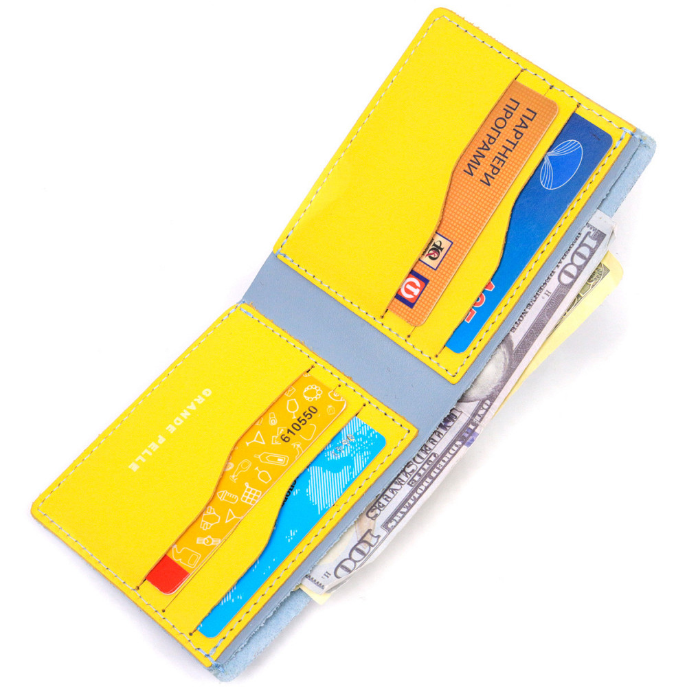 Оригинальный кожаный кошелек комби двух цветов Сердце GRANDE PELLE 16739 Желто-голубой Киев - изображение 6