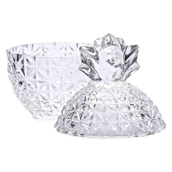 Цукерниця з кришкою Ø9 см ваза цукерниця кругла скляна прозора ананас HP-4-112 Київ