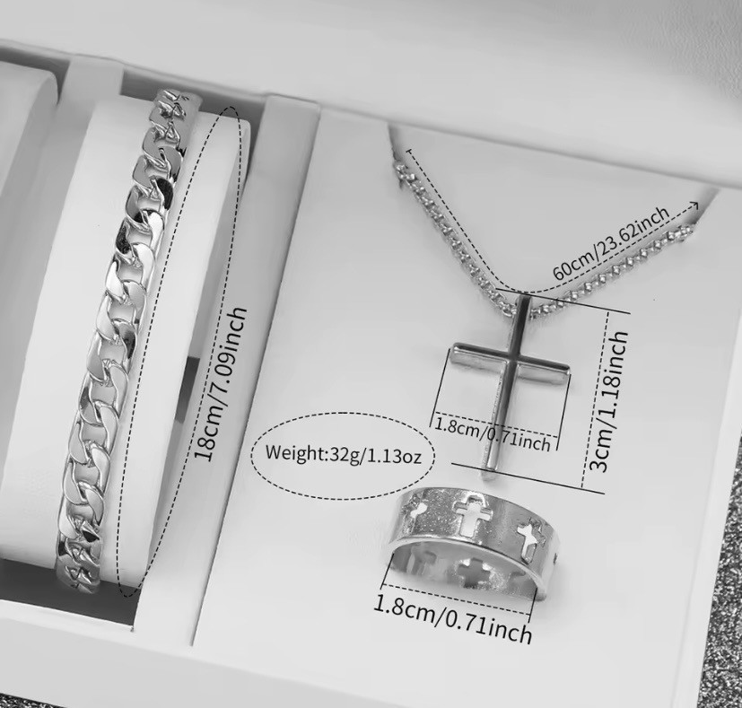 Подарунковий набір для чоловіків наручний годинник Стиль з браслетом і ланцюжок з хрестиком та кільце золотистий Київ - фото 4