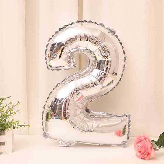 Шарик цифра 2 фольгированная 32 дюйма серебристый Киев