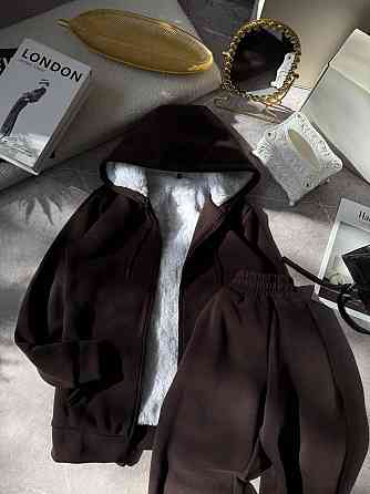 Жіночий теплий повсякденний костюм: худі + штани, тринитка на флісі + хутро Шоколад, 42/44 Одеса