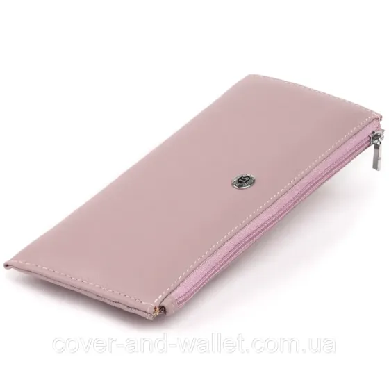 Светло-розовый тонкий женский кошелек из натуральной кожи на змейке ST 025 (dark pink) Киев