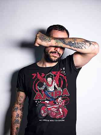 Футболка чоловіча з аніме принтом Акіра Аніме Ретро Нео оверсайз (S/M/L) Чорний AnimeJ0494 Дніпро