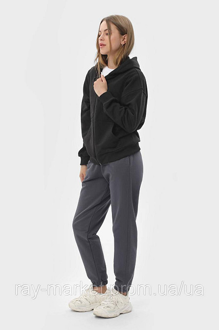 Костюм жіночий худі на блискавці чорне та штани темно-сірі  RAY PREMIUM LOOSE U0809 (U0809W-Black-Dark Grey) S Київ - фото 2