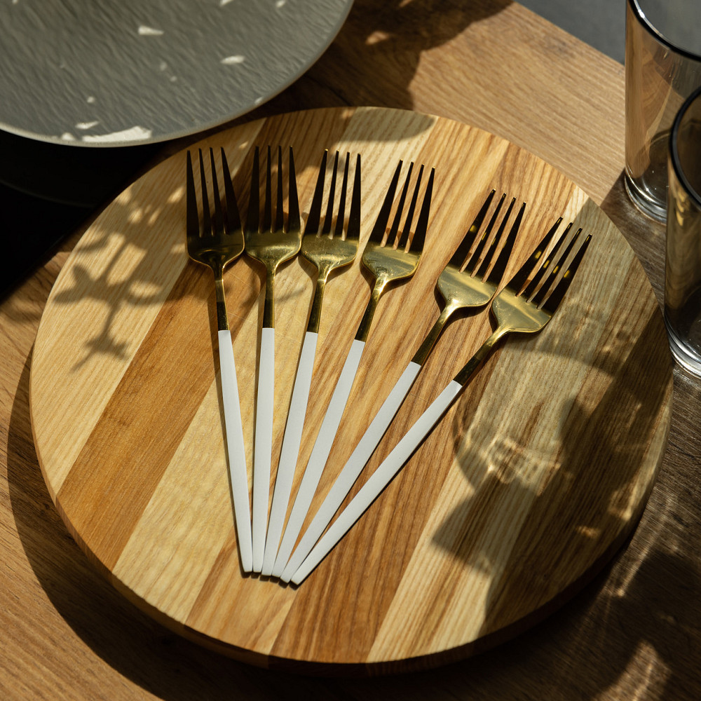 Набор столовых вилок 6 штук вилки кухонные из нержавеющей стали 21.5 см Белый с золотом HP-20-9 Киев - изображение 4