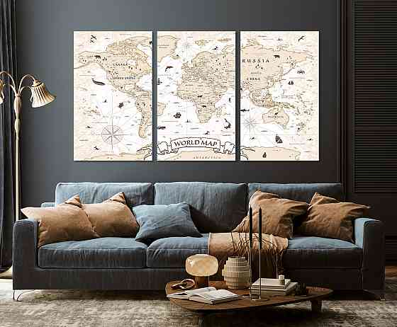 Модульная картина в гостиную / спальню  Мапа світу   ART-026_3A 70х130 см Киев
