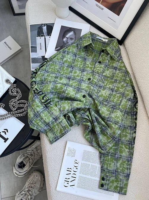 Женская стильная оверсайз рубашка в клетку турецкая фланель Зеленый Одесса - изображение 3