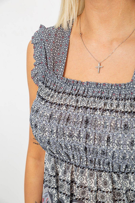 Блуза женская шифоновая с тянущимся принтом свободного кроя, короткие рукава, Серый, M Лубны - изображение 5