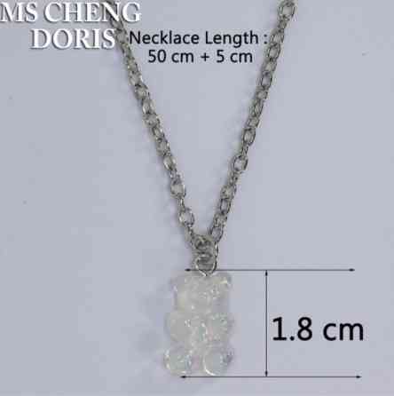 Біжутерія ведмедики кулон, прозорий з перламутром - довжина ланцюжка 50см, смола, цинковий сплав Київ