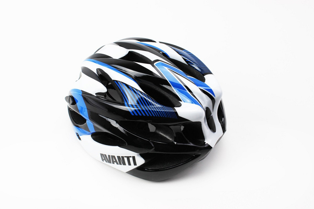 Шолом велосипедний M (54-57 см) знімний козирок, 18 вент. отворів, чорно-біло-синій AV-01 Киев - изображение 2