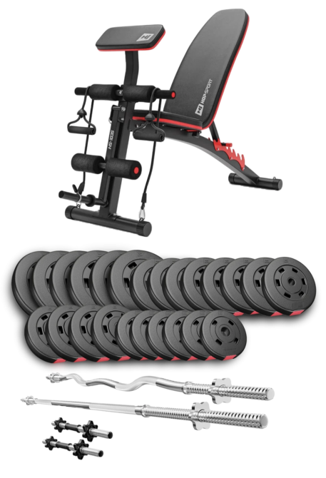 Набір Hop-Sport Premium 135кг з лавою HS-1035, штангами та гантелями Київ - фото 1