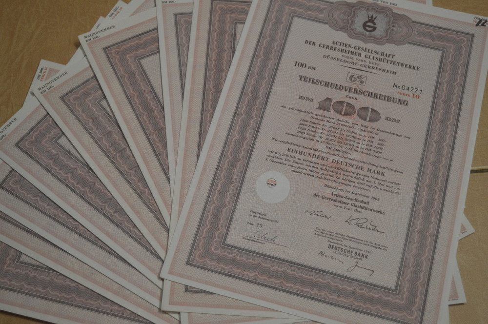 Акция. Германия. Actien -Gesellschaft Dusseldorf--100DM-Deutsche Bank--1962 год aUNC-UNC (5 - 16) Полтава - изображение 1