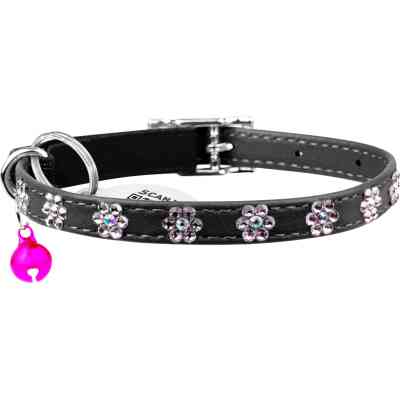 Ошейник для животных WAUDOG GLAMOUR "Цветочек" с резинкой и стразами для кошек (черный) (32551) Винница